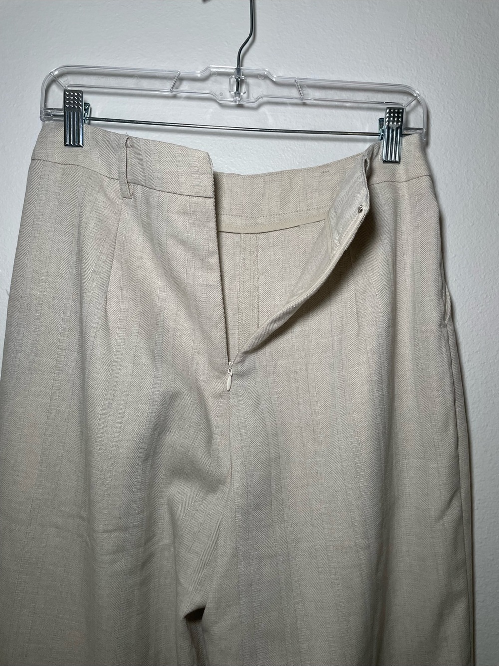 NWT COMMENSE Linen Blend Wide Leg Pants M Khaki Pleated Herringbone - Picture 6 of 9